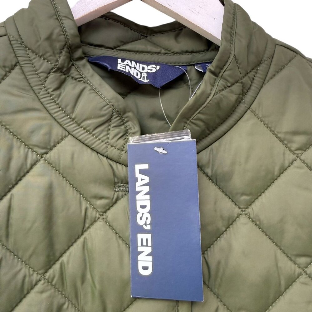 LANDS END Womens Quilted Vest Medium Olive Green Button Front Utility Preppy NWT - Picture 3 of 10